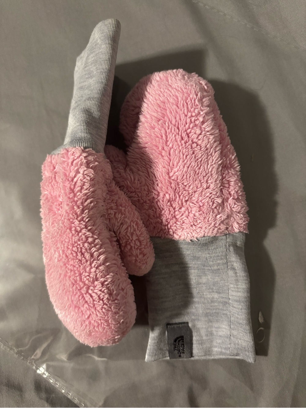 The North Face Kids Pink Warm & Cozy Mittens W/ Gray Cuffs little kid 2t